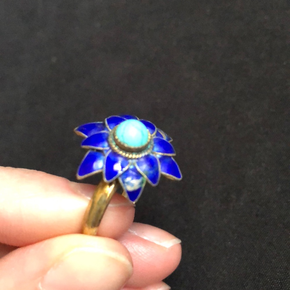 Blue Floral Cloisonne Ring - Picture 2 of 16